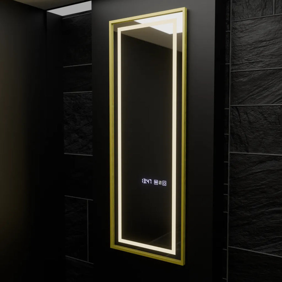 Téglalap alakú LED -tükör, 45x140 cm, Elena érzékelő radar Marcello, Desbriation System, óra és hőmérő, Dimable, öltözködés couture