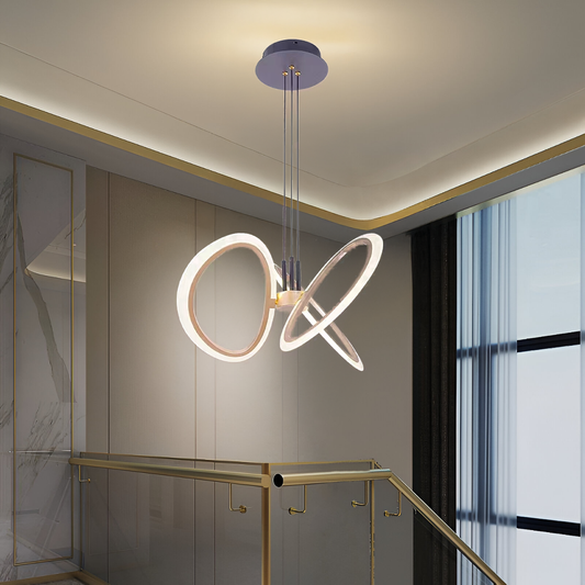 LED -csillár, Rimini 48W távvezérlővel felfüggesztve, 3 elem, hideg/forró/semleges fény, instabil, aranyszínű