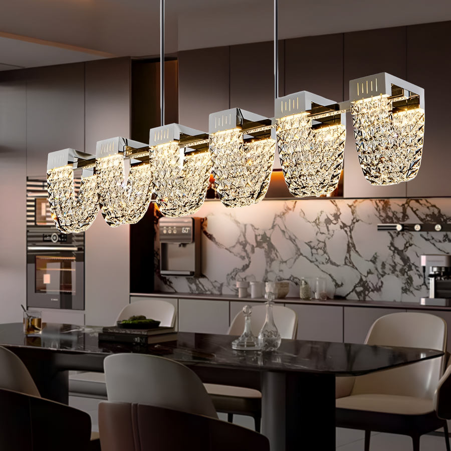 Függesztett LED-csillár, CC370/1200CH, Kristály és fém, 30W, Távirányító, Hideg/Meleg/Semleges fény 3000K/4000K/6000K, Luxus világítás