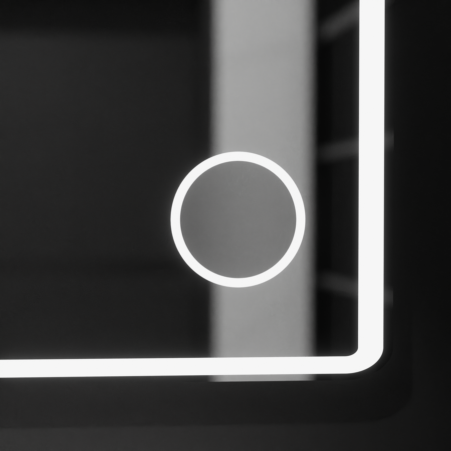Mirror LED téglalap alakú 120x80 aura riflesso puro mozgásglow marcello, leolvasztási rendszer, hőmérő és óra, dimálható