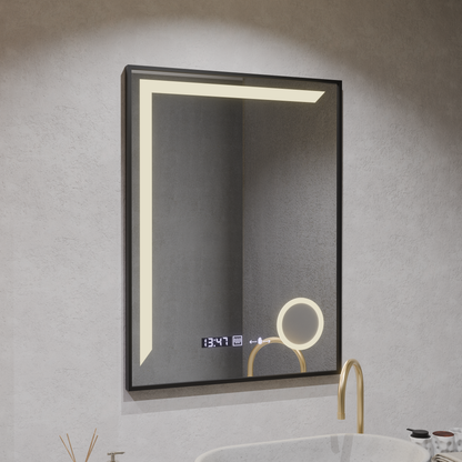 LED -tükör érzékelő mozgásgátló Francesca 60x80 cm hideg fény/hideg/neutra dimálható keret fekete szálcsiszolt rendszer Debrosting hőmérő óra Marcello funghi