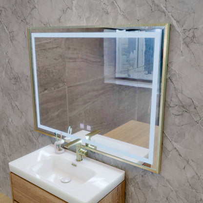 LED Touch Kariri tükör, 80x60 cm, leolvasztási funkció, arany rózsacsiszolt keret