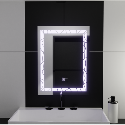 Téglalap alakú LED -tükör, 60x80 cm, deco keret alapvető érintés