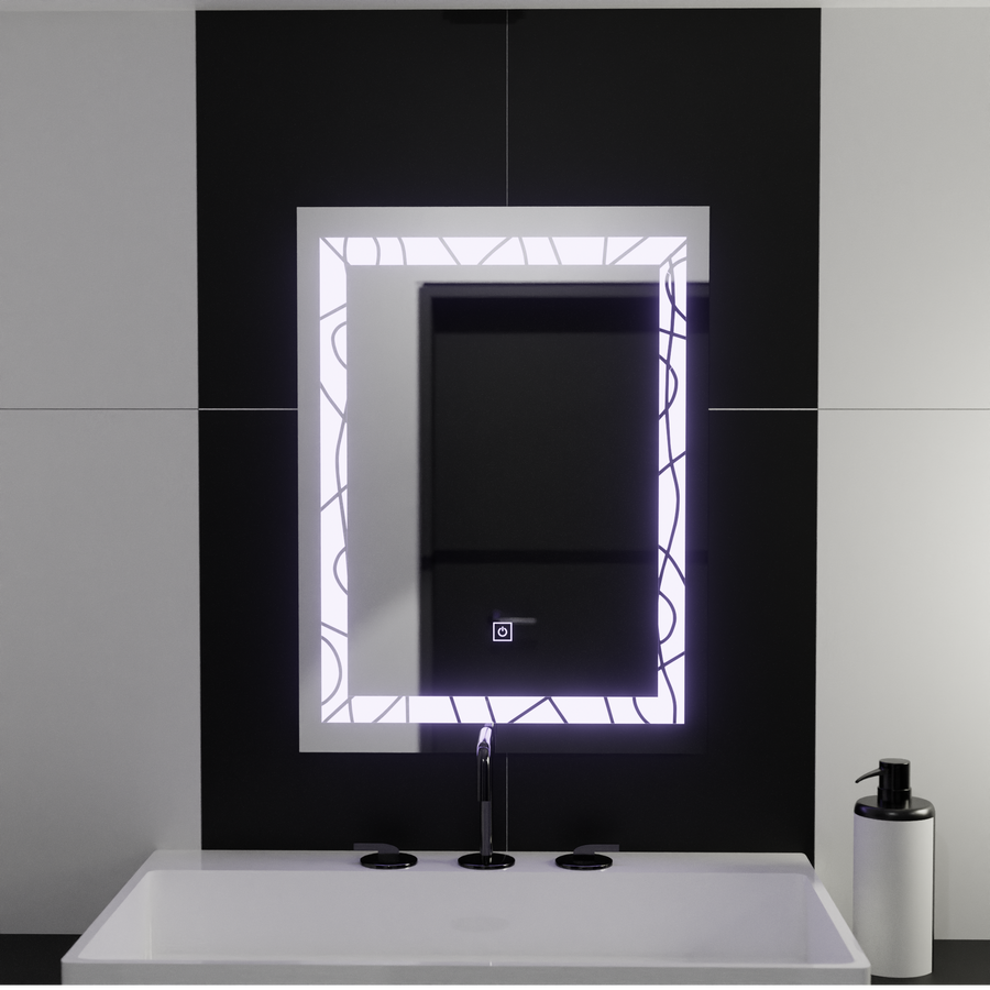 Téglalap alakú LED -tükör, 60x80 cm, deco keret alapvető érintés