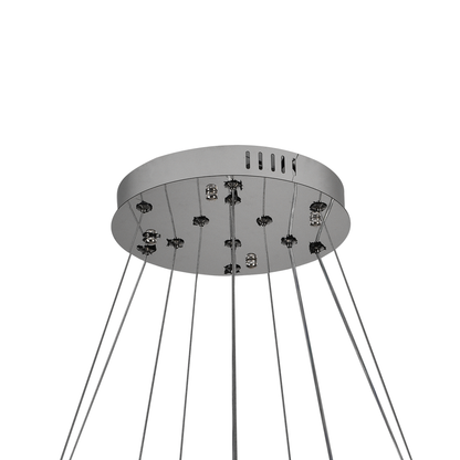 LED -csillár, távirányítóval és Crystal Mia Latifah 70W -vel felfüggesztve, 2 kör, hideg/forró/semleges fény, instabil, fényes króm, állítható magasság