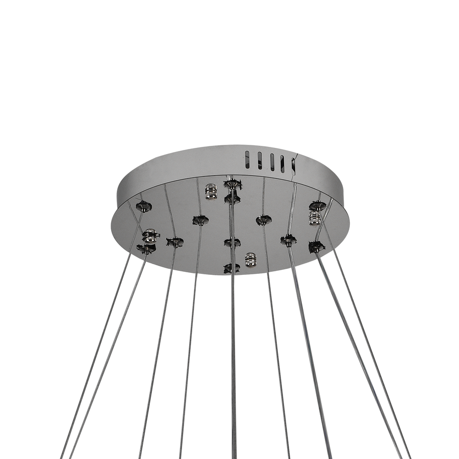 LED -csillár, távirányítóval és Crystal Mia Latifah 70W -vel felfüggesztve, 2 kör, hideg/forró/semleges fény, instabil, fényes króm, állítható magasság