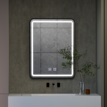 Téglalap alakú LED -tükör, 50x70 cm, Taglio Touch, leolvasztási rendszer, fekete Ráma