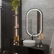 LED tükör Helmut érzékelő páramentesítő rendszer, óra és hőmérséklet 50x90 cm fekete keret szálcsiszolt Marcello Funghi