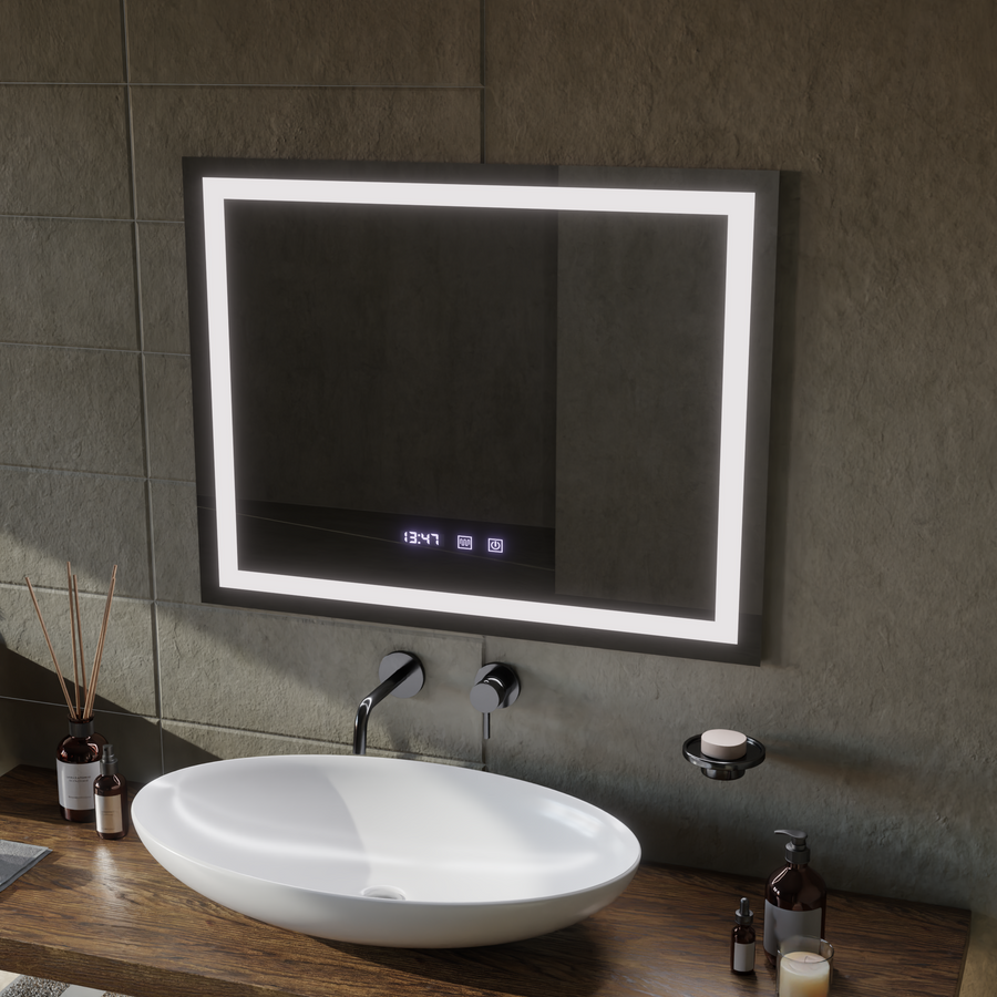 LED Touch Werner tükör -behatolási rendszer, óra és hőmérséklet 80x60 cm