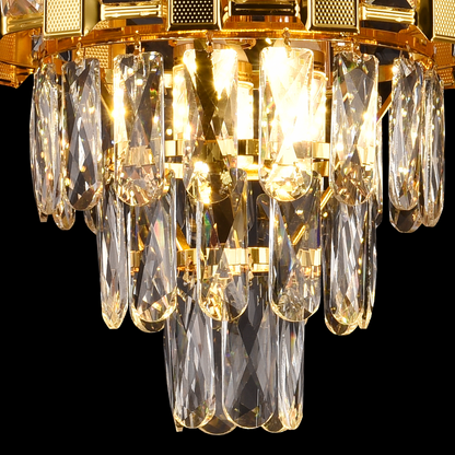Crystal Chandelier Bran petito 3XE14, 30 cm átmérőjű, fényes arany, állítható magasság