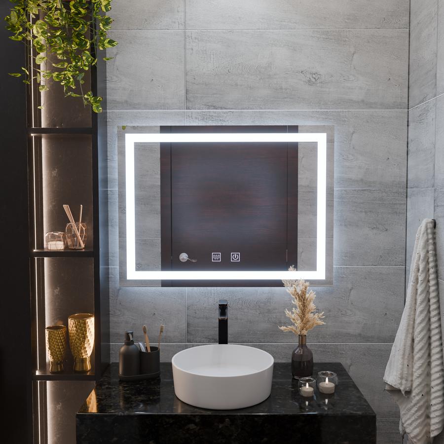 Téglalap alakú LED -tükör, 80x60 cm, élvilágító érintés, szétszerelő rendszer, dimálható