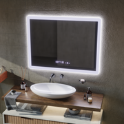 Téglalap alakú LED -tükör, 50x70 cm, Zampa érzékelő mozgásgátló marcello, osztályozó rendszer, óra és hőmérő, dimálható