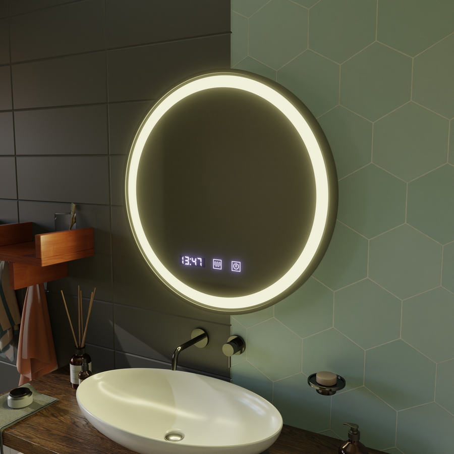 LED érintés Otto tükör leolvasztási rendszer, óra és hőmérséklet 80 cm -es fekete ízléses keret