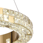 LED-csillár távirányítóval, LLC135/2GD, kristály és fém, 80 W, 2 kör, szabályozható, állítható magasságú, hideg/meleg/semleges fény 3000K/4000K/6000K, luxus világítás