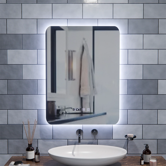 ARTAR Touch téglalap alakú LED tükör, 60x80 cm, páramentesítő rendszer, szabályozható, óra és hőmérséklet, meleg, semleges hideg fény 3000K/4000K/6000K