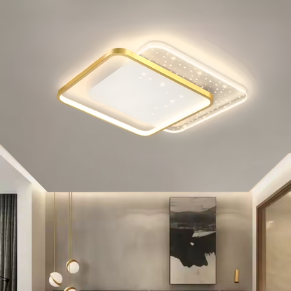 LED -csillár távirányítóval Gildra 110W, 2 négyzet, hideg/forró/semleges fény, instabil, arany