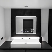 Téglalap alakú LED -tükör, 90x75 cm, riflesso mozgásglow marcello, helyettes rendszer, óra és hőmérő, kozmetikai lup