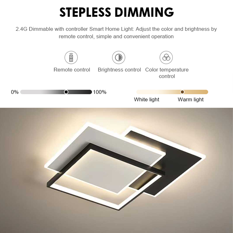 LED csillár távirányítóval CHIARA 98W, 3 négyzet, hideg/meleg/semleges fény, szabályozható, fekete