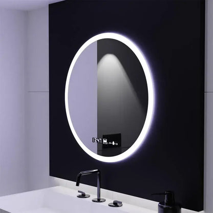 Kerek LED -tükör, 70 cm, Elysee MotionGlow Marcello, leolvasztási rendszer, óra és hőmérő, dimálható