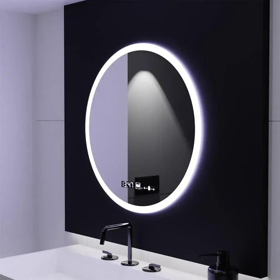 Kerek LED -tükör, 70 cm, Elysee MotionGlow Marcello, leolvasztási rendszer, óra és hőmérő, dimálható