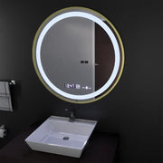 Kerek LED -tükör, 60 cm, Celeste Royale Gold Motionglow Marcello, helyettes rendszer, óra és hőmérő, dimálható
