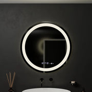 Kerek LED -tükör, 60 cm, Celeste Motionglow Marcello, helyettes rendszer, óra és hőmérő, dimálható