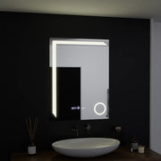 Téglalap alakú LED -tükör, 60x80 cm, precíziós mozgásgátló marcello, letiltási rendszer, óra és hőmérő, kozmetikai nagyító