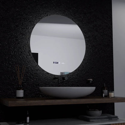 Kerek LED -tükör, 60 cm, Serenit MotionGlow Marcello, Leírásító rendszer, óra és hőmérő, dimálható
