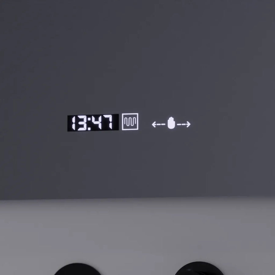 Téglalap alakú LED -tükör, 80x60 cm, precíziós mozgásgátló marcello, letiltási rendszer, óra és hőmérő, kozmetikai nagyító