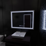 Téglalap alakú LED -tükör, 80x60 cm, verite birodalmi ezüst mozgás ragyogó marcello, leolvasztórendszer, óra és hőmérő, dimálva