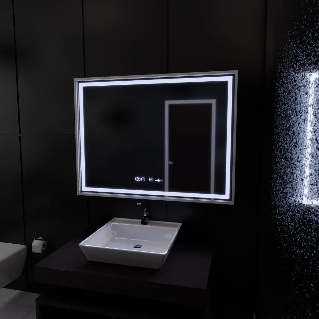 Tükör LED téglalap alakú 120x80cm verite birodalmi ezüst mozgás ragyogása Marcello óraszíni rendszer és dimálható hőmérő