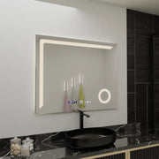 Téglalap alakú LED -tükör, 100x80 cm, precíziós mozgásgátló marcello, letiltási rendszer, óra és hőmérő, kozmetikai nagyító