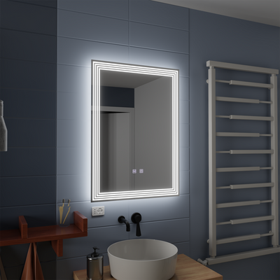 Négyszögletű LED-es tükör, 60x80cm, ADIS Touch, Páramentesítő rendszer, Szabályozható