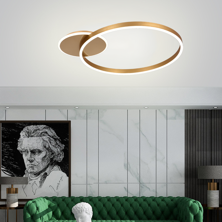 LED -csillár távirányítóval Elisabeth 72W, 2 kör, hideg/forró/semleges fény, zsíros, fényes arany