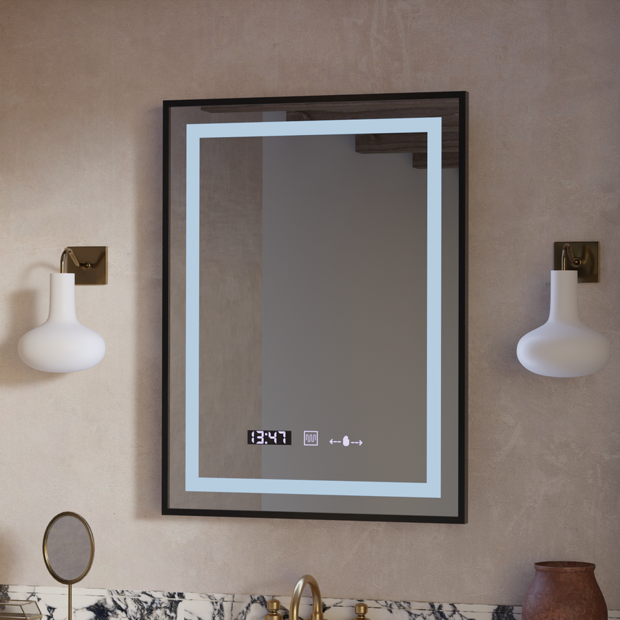 Téglalap alakú LED -tükör, 60x80cm, Verite Majeste Noir Motion Glow Marcello, Leírásos rendszer, óra és hőmérő, dimálható
