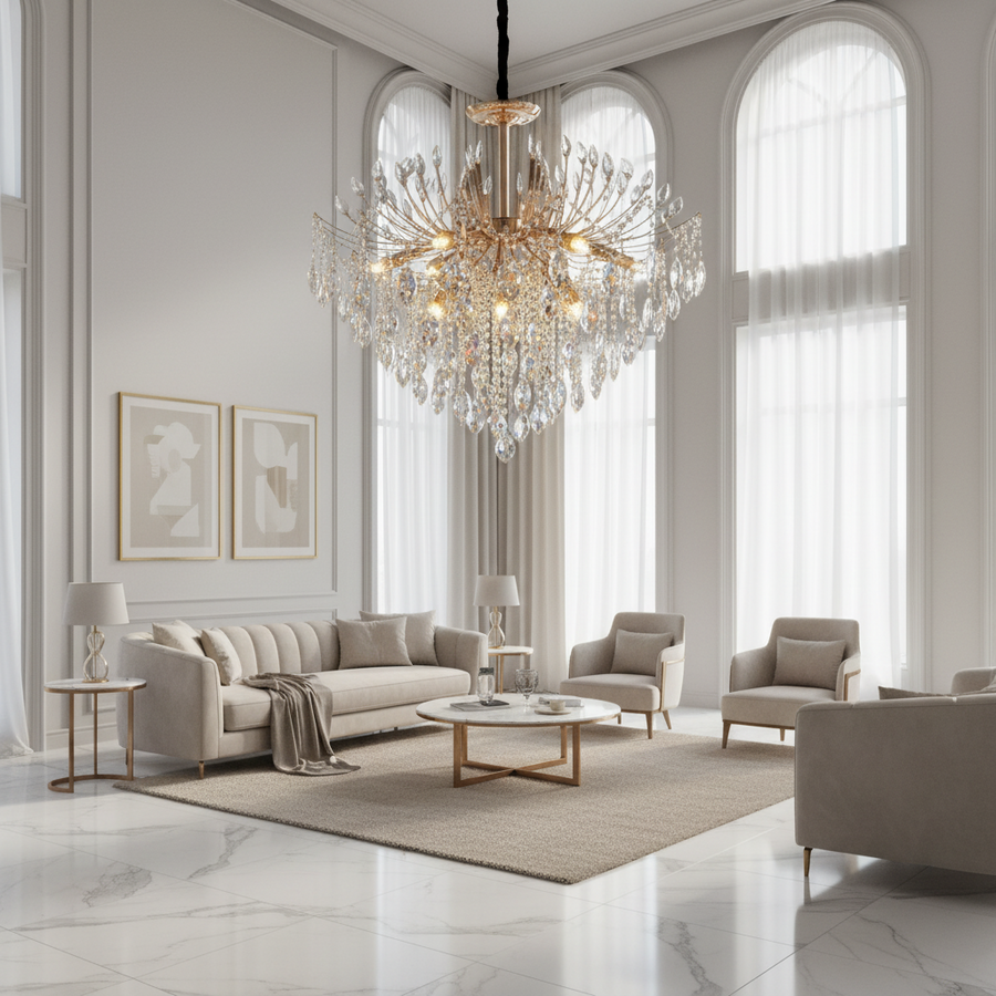 Kristály csillár CC9313/12FGD, 12x E14, átmérő 50cm, arany