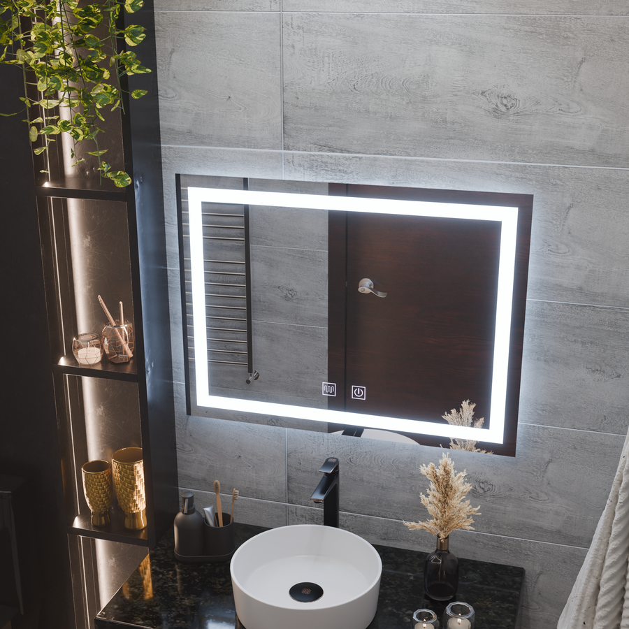 Téglalap alakú LED -tükör, 80x60 cm, élvilágító érintés, szétszerelő rendszer, dimálható