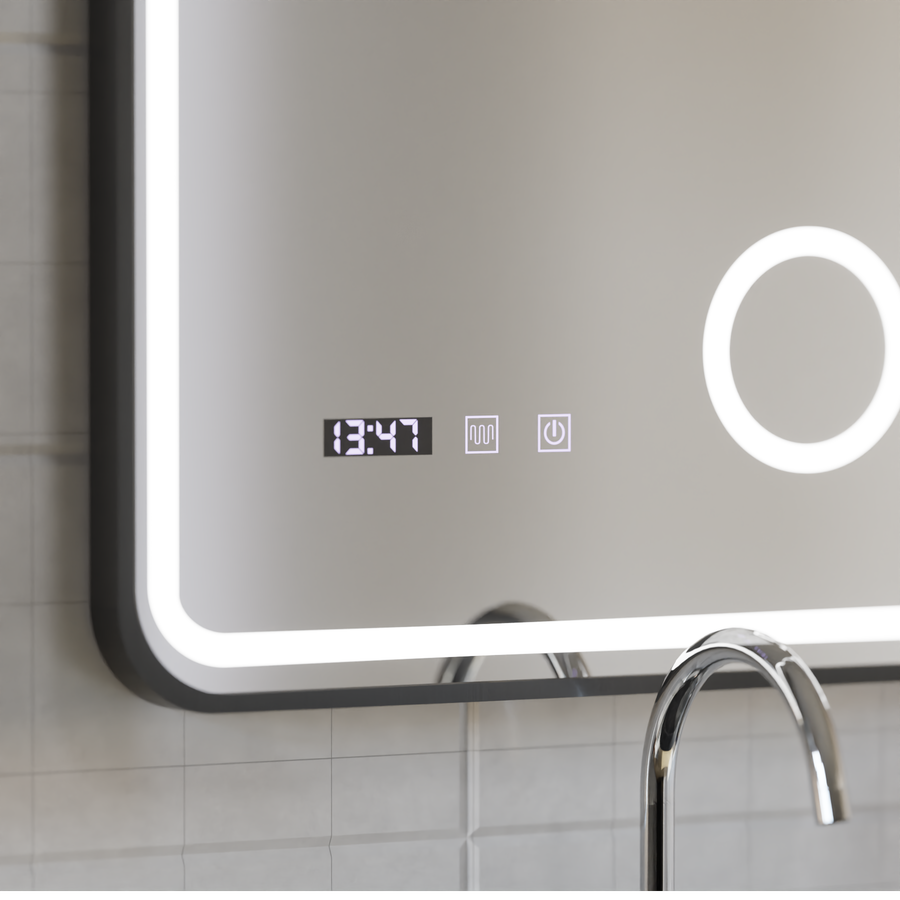 Mirror LED Touch Ulrich Debulation System, óra és hőmérséklet 60x80 cm Fekete Ramahed Cosmetics Lup