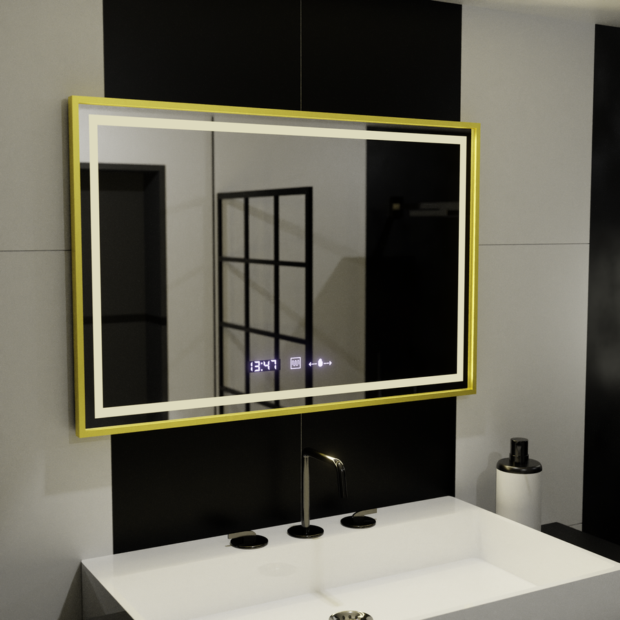 Téglalap alakú LED -tükör, 100x65 cm, Royale Gold Motion Glow Marcello, Osztály- és Hőmérő, Dimable