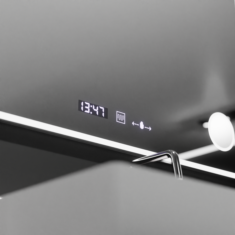 Mirror LED téglalap alakú 120x80 aura riflesso puro mozgásglow marcello, leolvasztási rendszer, hőmérő és óra, dimálható