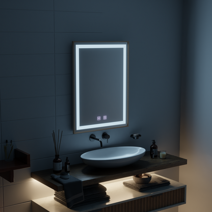 LED Touch Kariri tükör, 60x80 cm, leolvasztási funkció, arany rózsacsiszolt keret