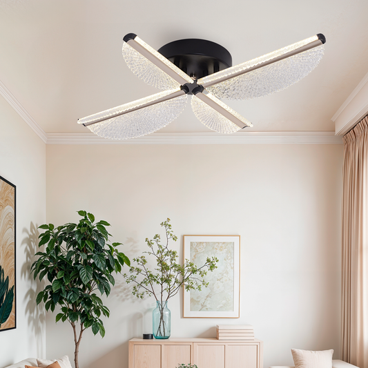 LED -csillár Tullio 35W távirányítóval, 4 szirm, hideg/forró/semleges fény, instabil, fekete