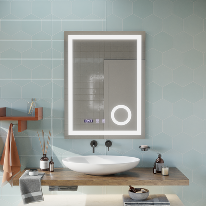 Mirror LED Touch Manfred szennyeződés rendszer, óra és hőmérséklet 60x80 cm kozmetikai nagyítás