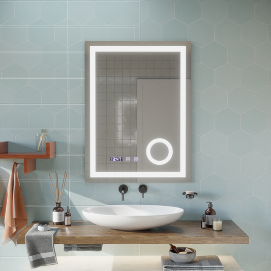 Mirror LED Touch Manfred szennyeződés rendszer, óra és hőmérséklet 60x80 cm kozmetikai nagyítás