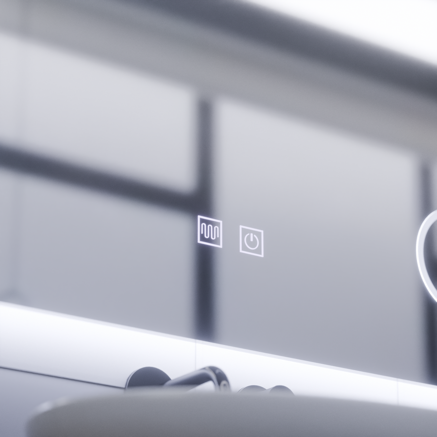 Téglalap alakú LED tükör, 80x60 cm, Piano Touch, Páramentesítő rendszer, Tompítható, Hideg fény 6000K