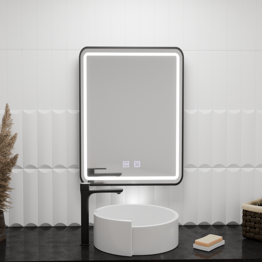 Tükör LED téglalap alakú 90x75cm élű fényszóró -behatolási rendszer, fekete keret