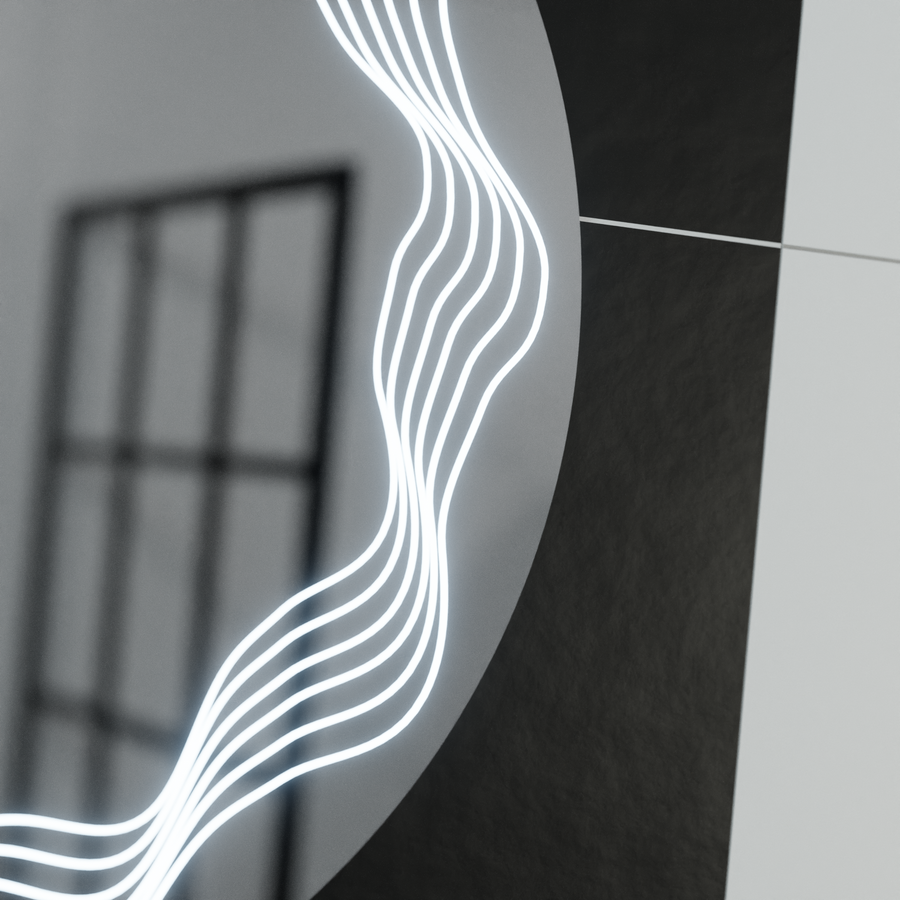 60 cm -es kerek LED -tükör, flusso érintés, leolvasztási rendszer, dimablable