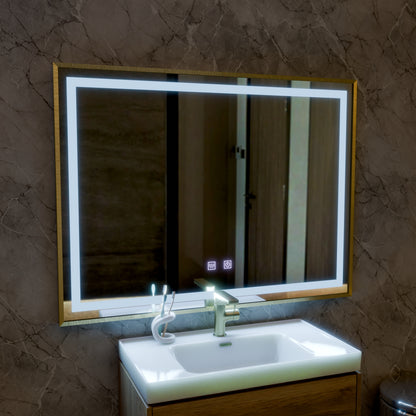 LED Touch Kalahiri tükör, 80x60 cm, leolvasztási funkció, aranycsomó keret