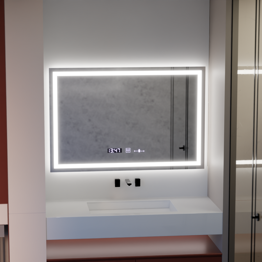 Mirror LED téglalap alakú 120x80cm vérité mozgásglow marcello, letiltási rendszer, óra és hőmérő, undon