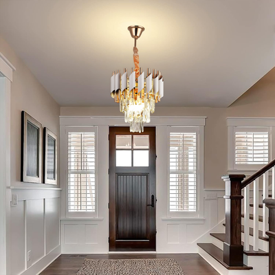 Kristály csillár VERSAILLES Petito 3xE14, átmérő 30 cm, fényes arany és fehér, állítható magasságú, fém és kristály